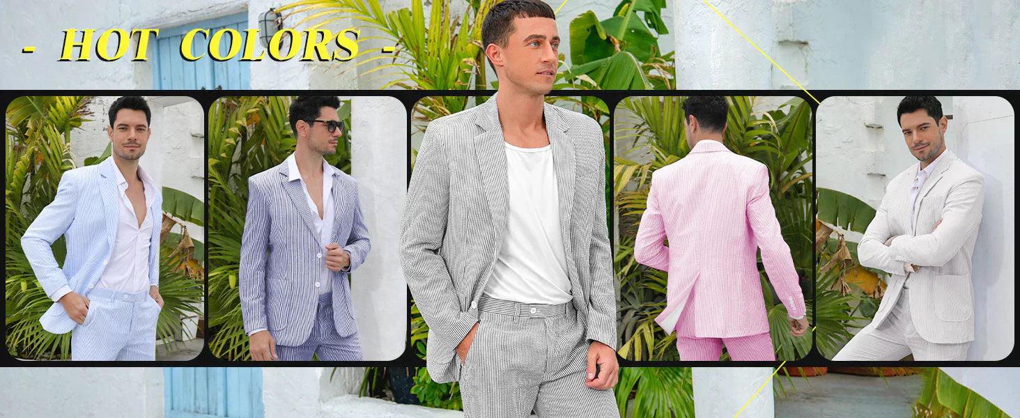 Stylish men's summer outfits featuring light colors, perfect for warm weather occasions