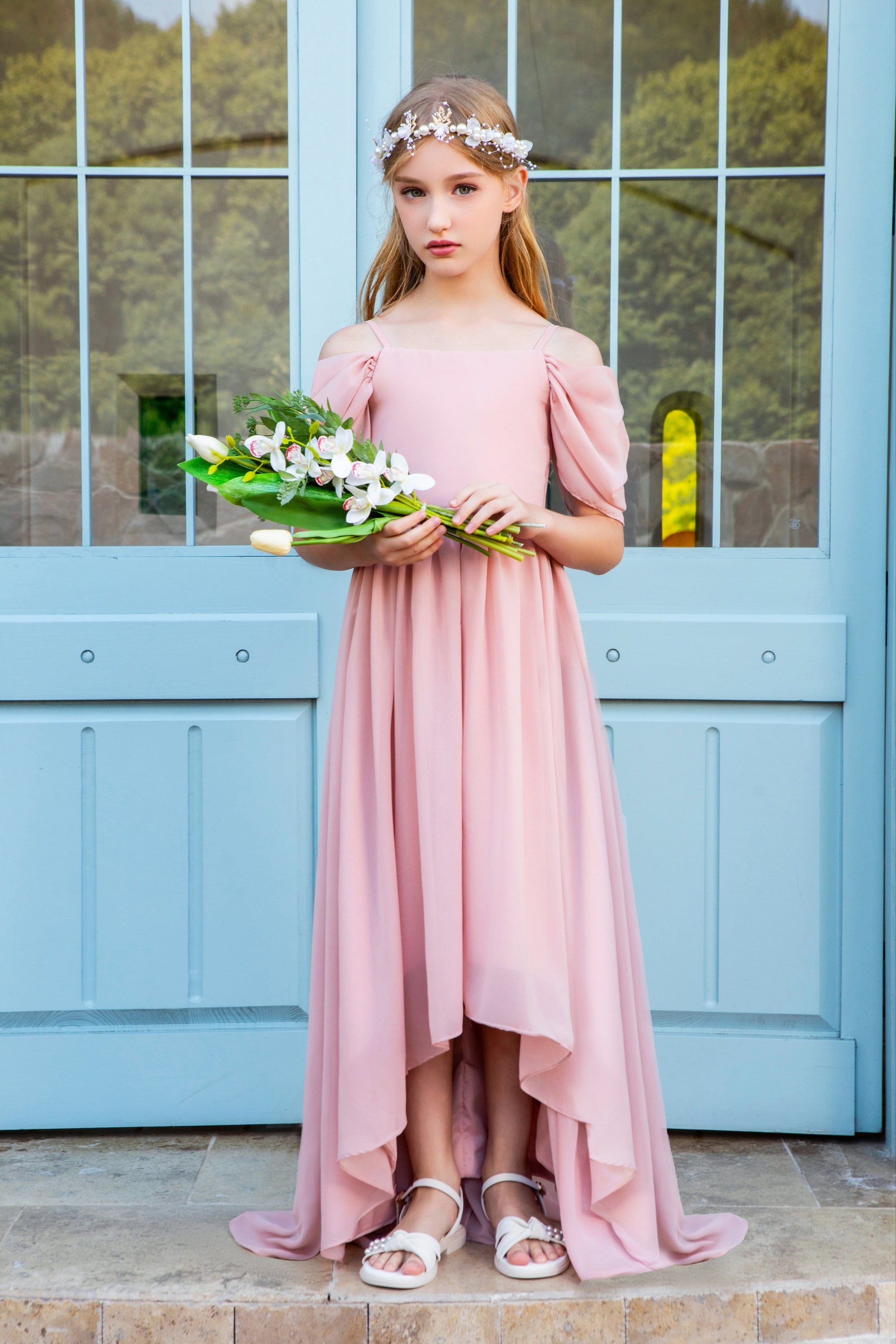 chiffon flower girl dress Pink Graceful Chiffon Flower Girl Gown Dress