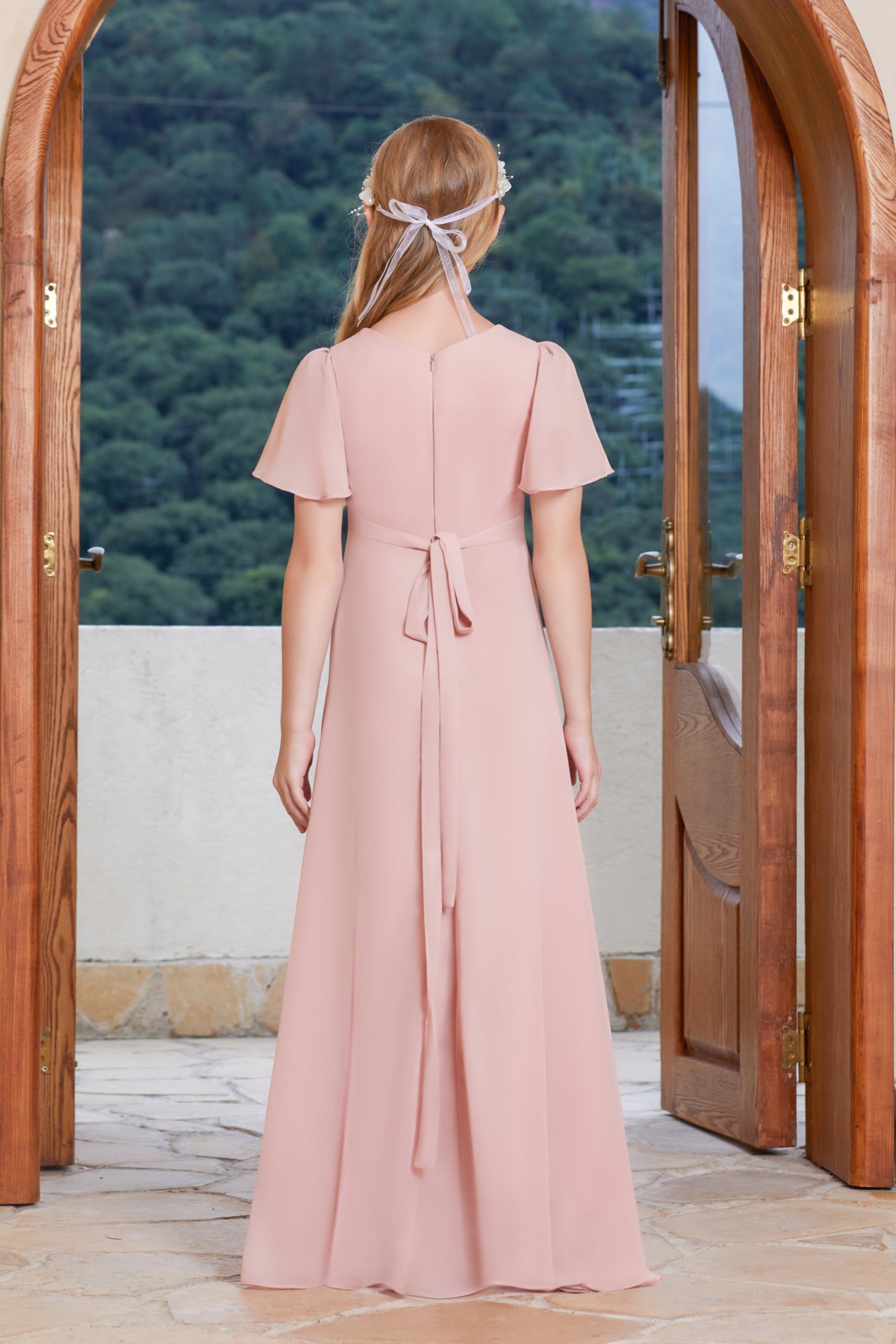 Elegant Pleated Chiffon Flower Girl Gown Dress