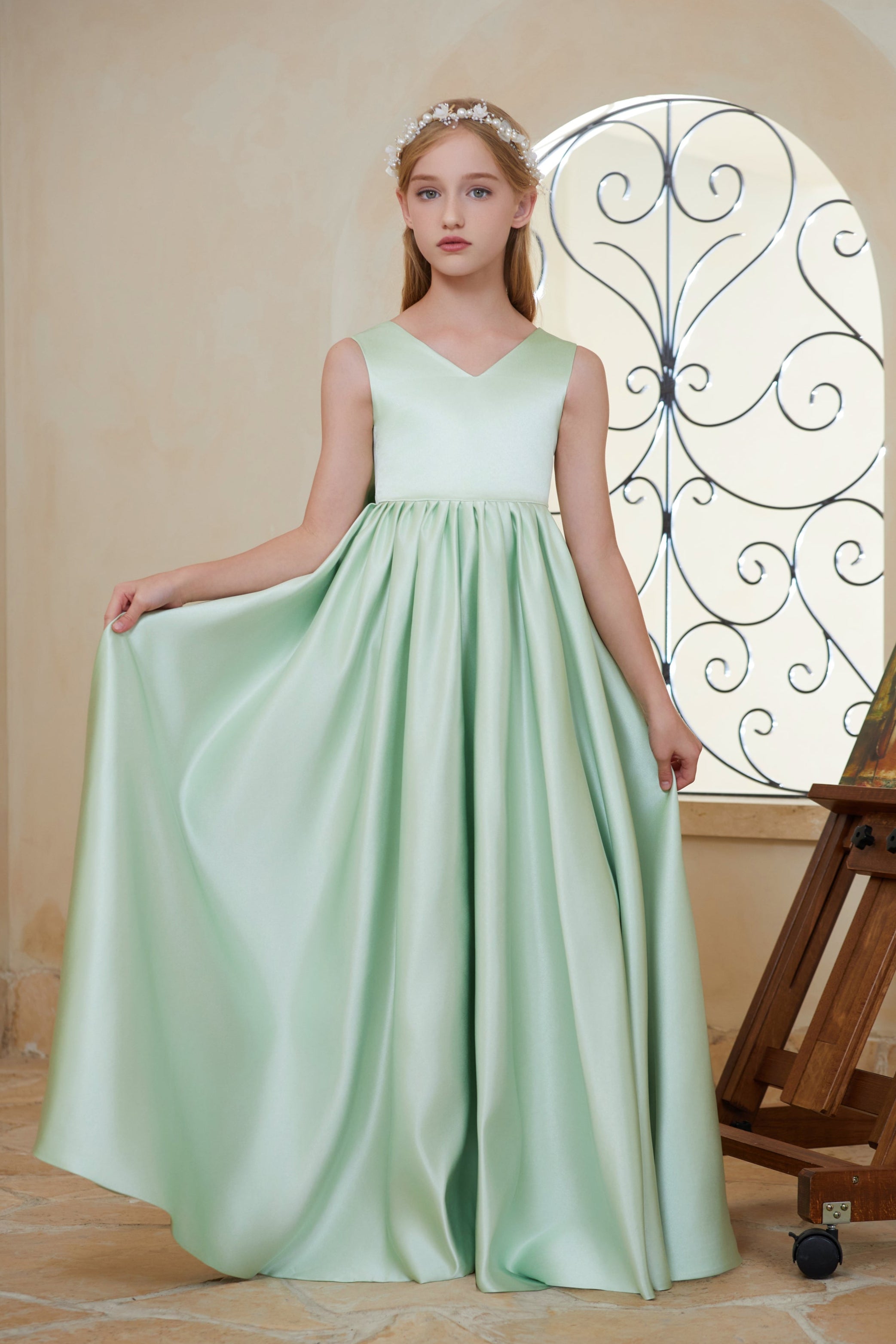 Satin Junior Bridesmaid Dress Flower Girl Dress