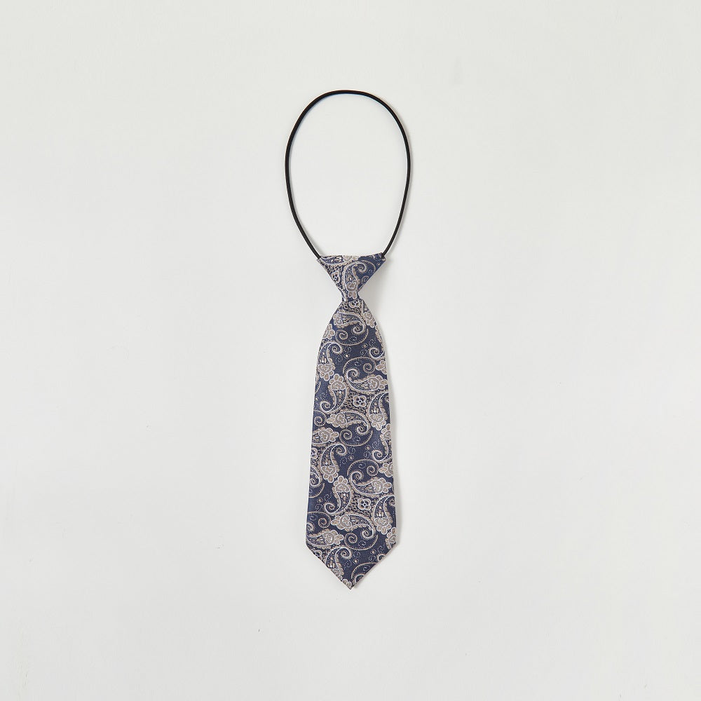 Boys Navy Paisley Tie | Pre-Tied Clip-On Necktie for Weddings & Formal Events