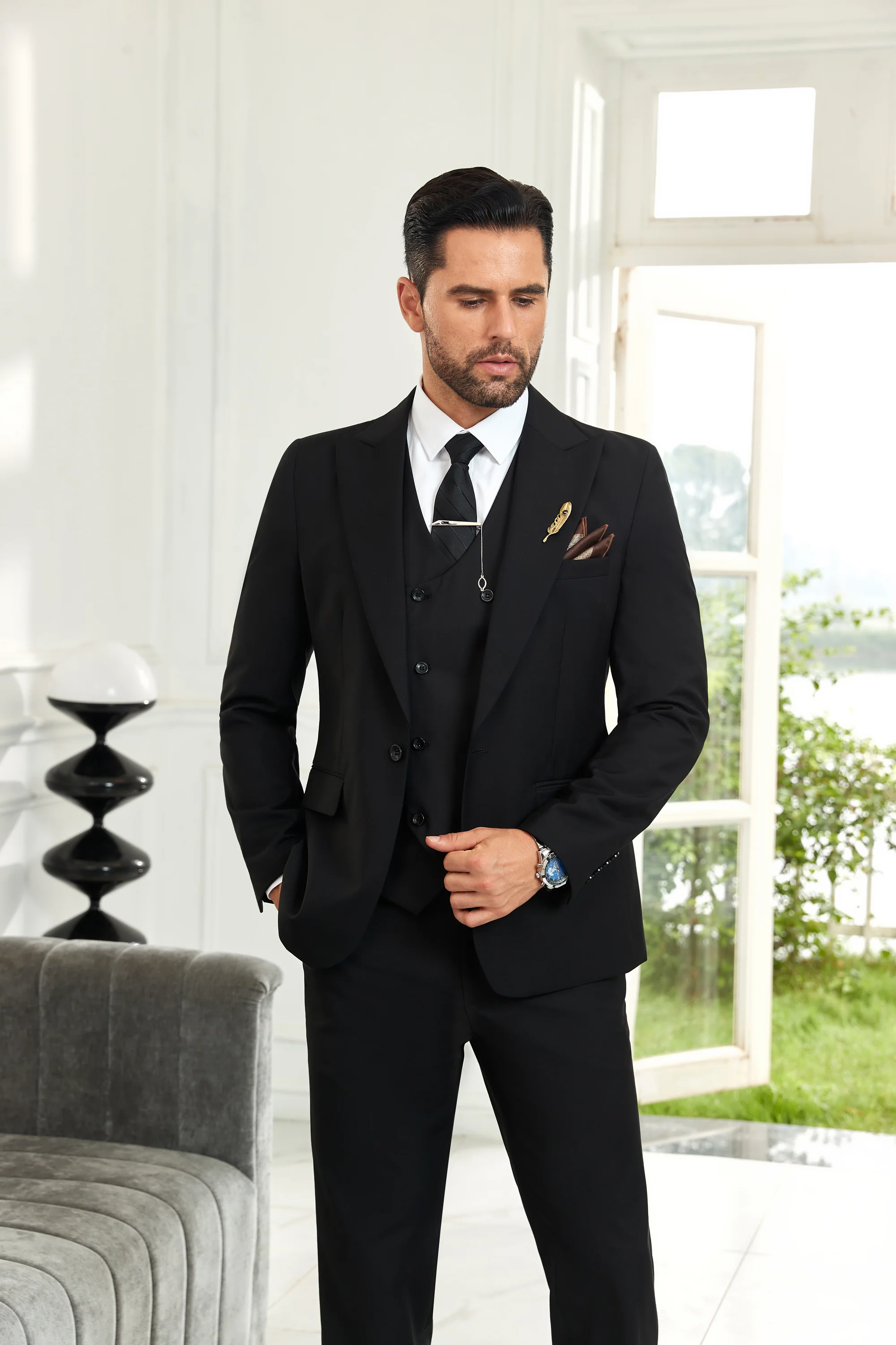 black slim fit men's tuxedo – modern 3 piece suit for weddings and special occasions