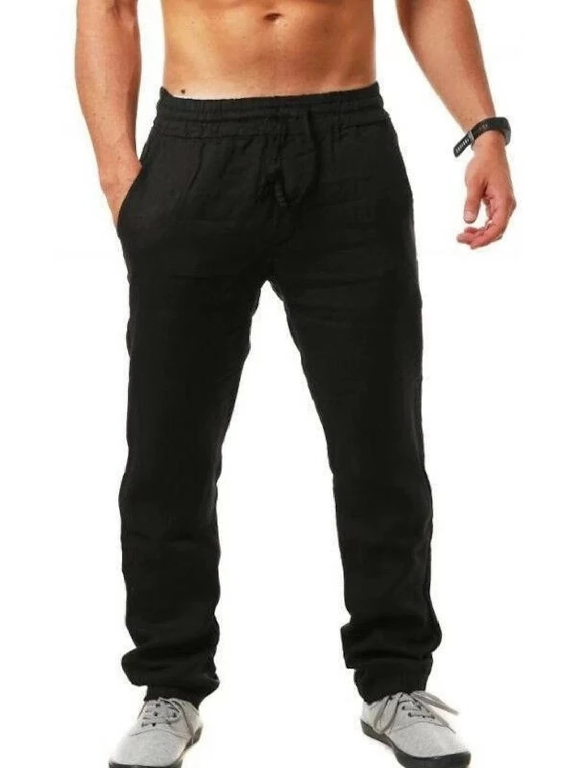Men’s casual pants in black linen – lightweight style for everyday or resort wear