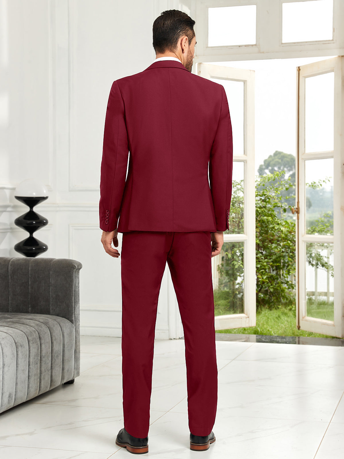 Elegant burgundy2 formal suit set for men – blazer, vest, pants for prom