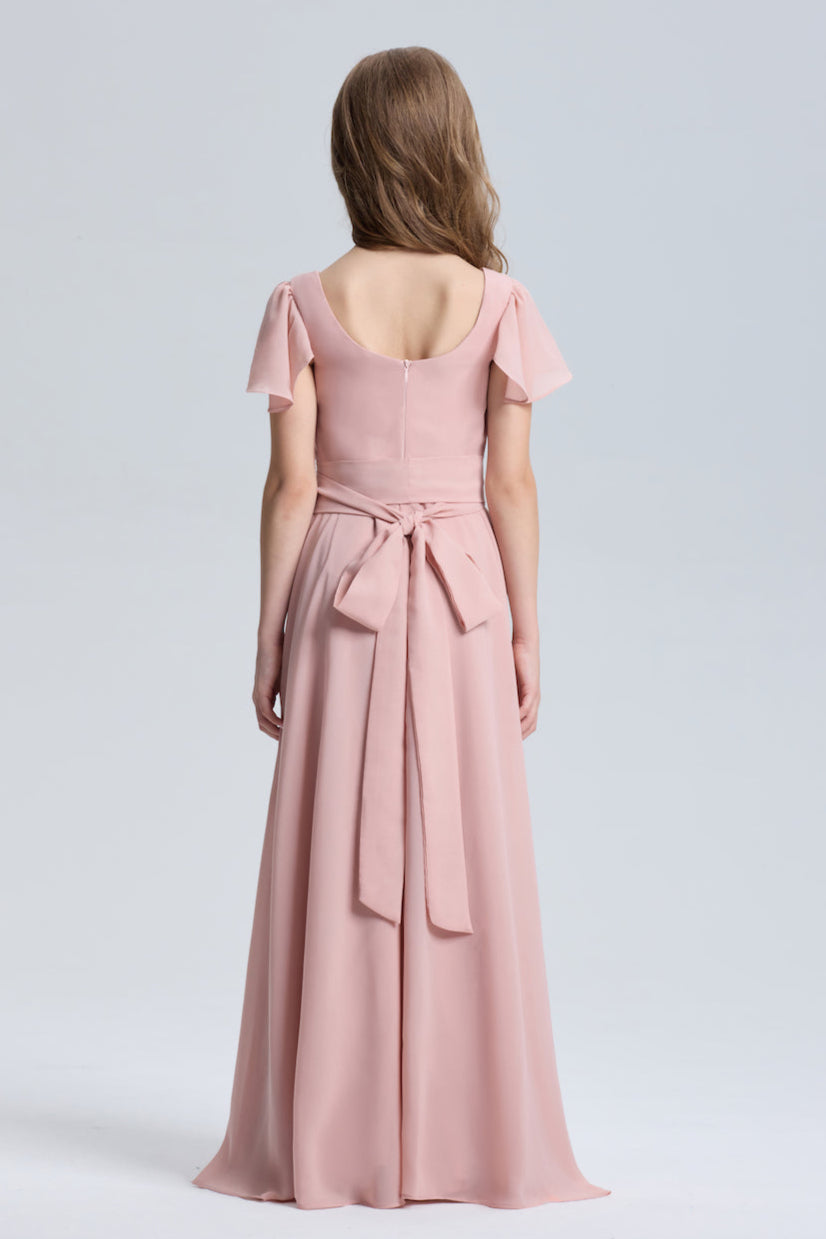 Pink A-Line Ruched Chiffon Dress