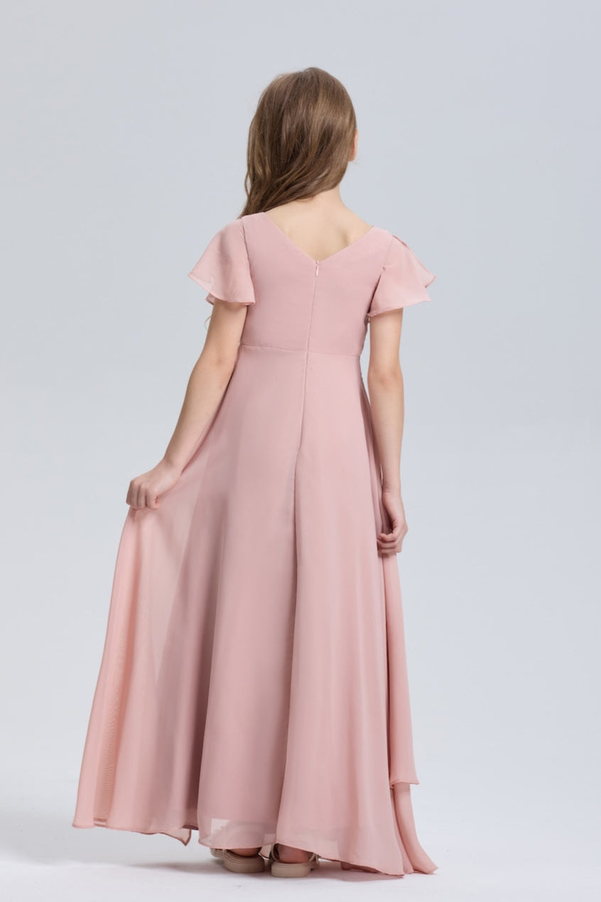 Elegant Ruffle V-Neck Slit Chiffon Flower Girl Dress