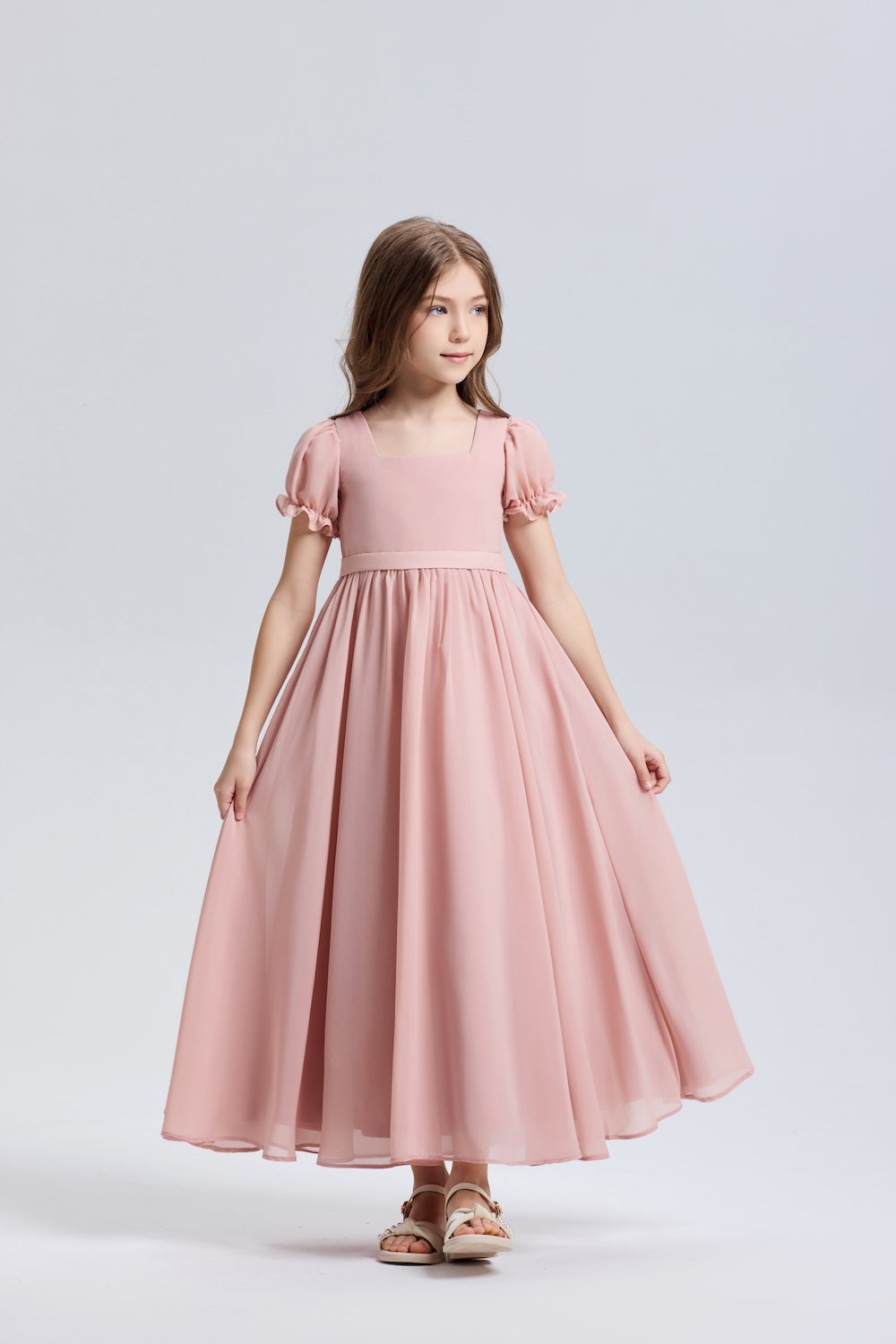 Lovely Bows Square Neck Chiffon Flower Girl Dress