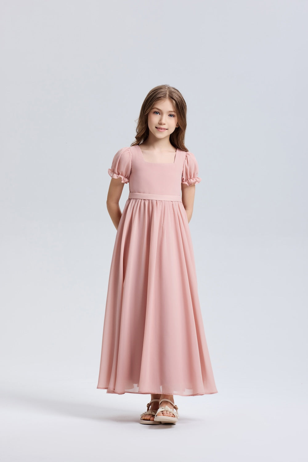 Lovely Bows Square Neck Chiffon Flower Girl Dress