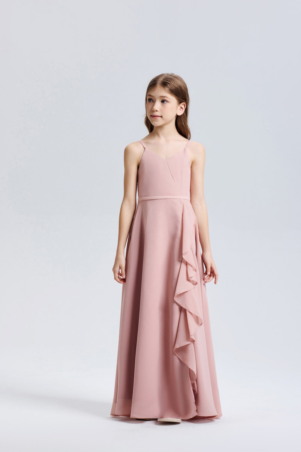 Wehilion Ruffle Chiffon Dress in Pink for Girls with Elegant Design and Flowing Skirt