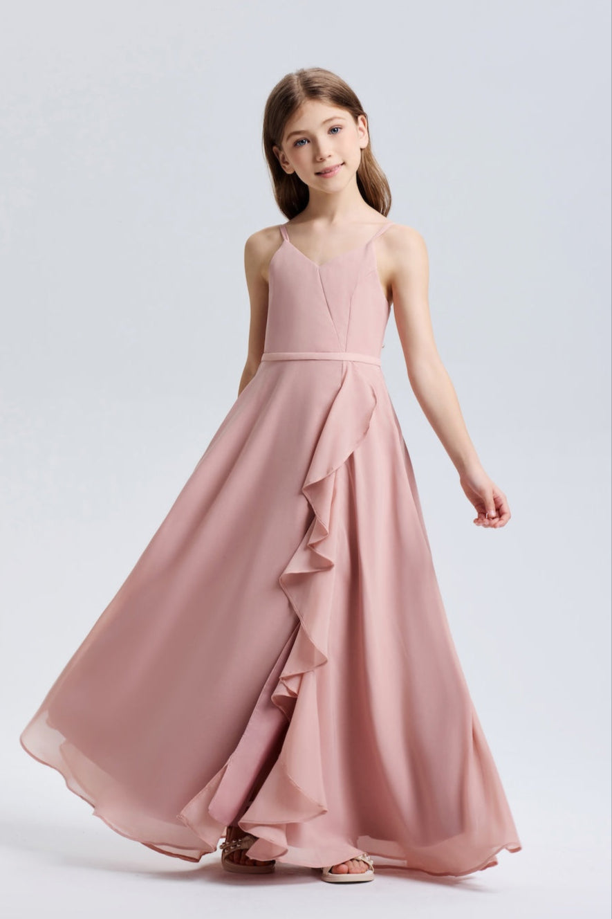 pink spaghetti strap ruffle dress Aqua Spaghetti Straps Sheath Satin High Low Prom Dresses With Ruffles Pink / 00
