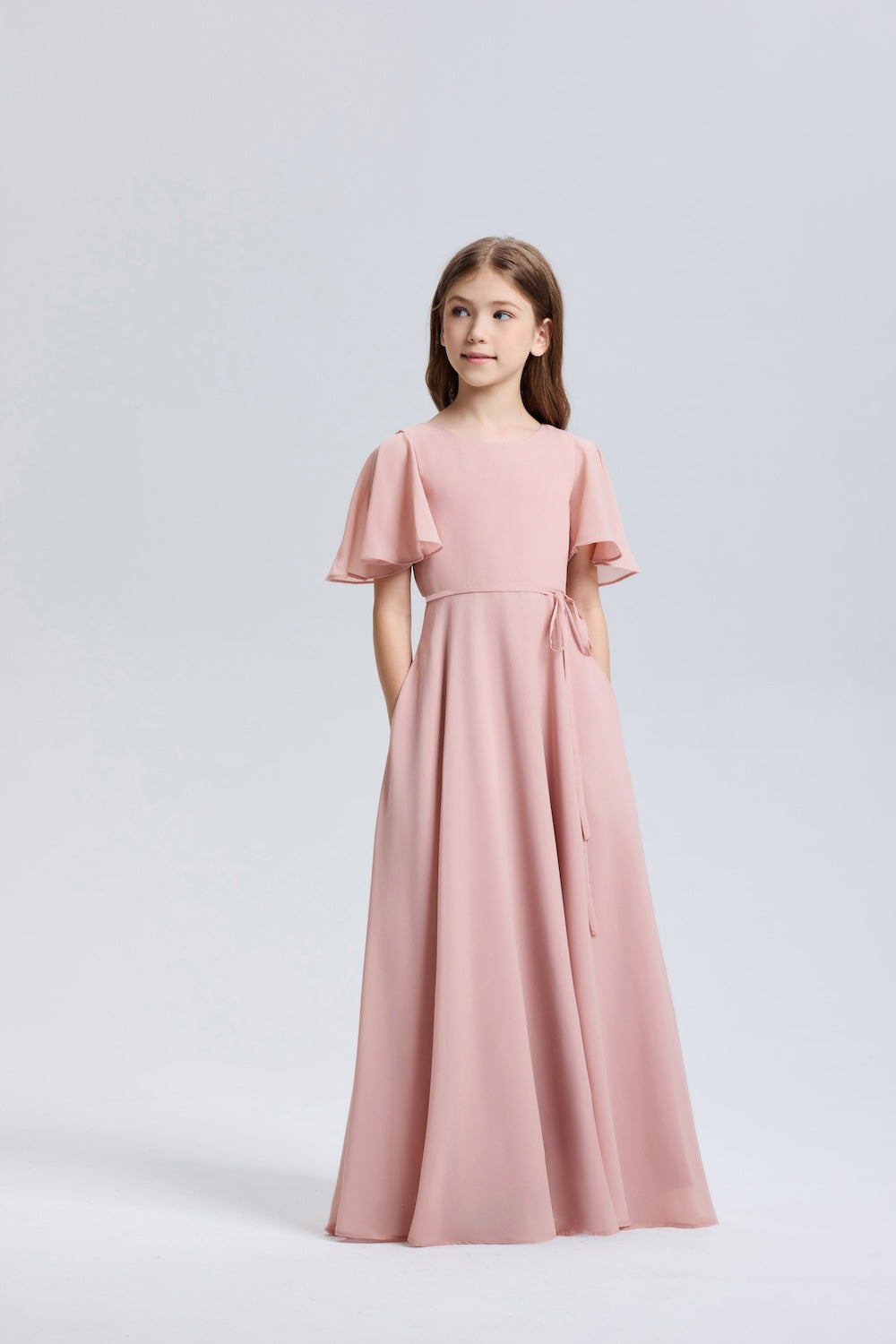 Graceful Ruffle Sleeves Chiffon Flower Girl Dress