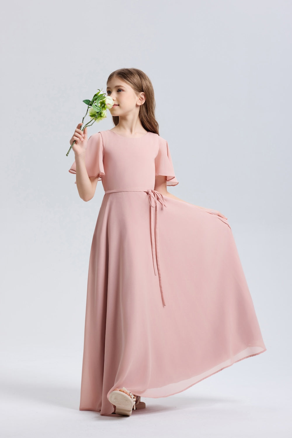 Graceful Ruffle Sleeves Chiffon Flower Girl Dress