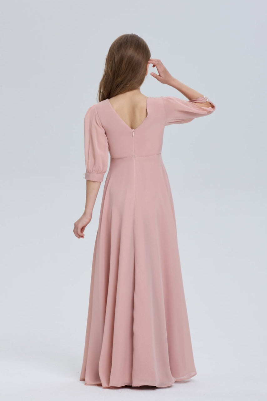 Elegant V-Neck Pleated Chiffon Flower Girl Dress