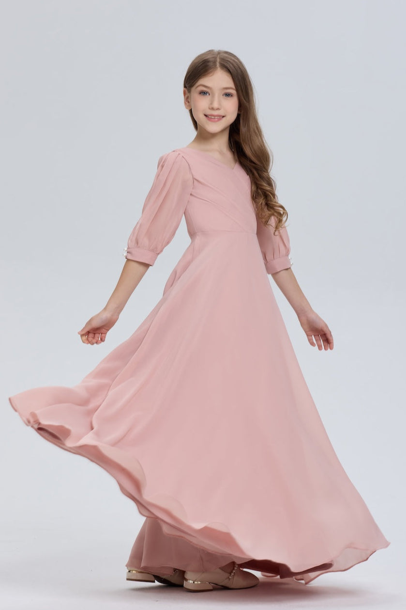 Elegant V-Neck Pleated Chiffon Flower Girl Dress