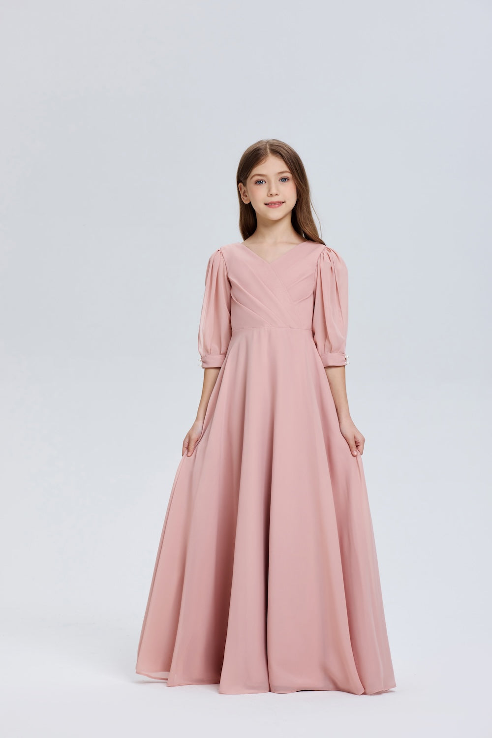 Elegant V-Neck Pleated Chiffon Flower Girl Dress