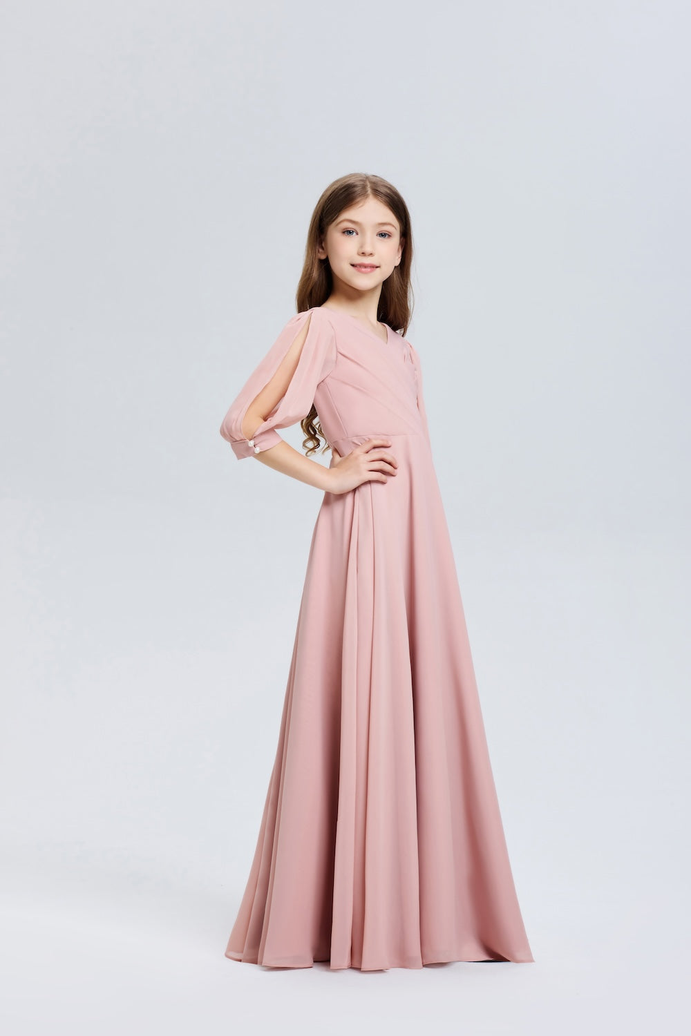 Elegant V-Neck Pleated Chiffon Flower Girl Dress