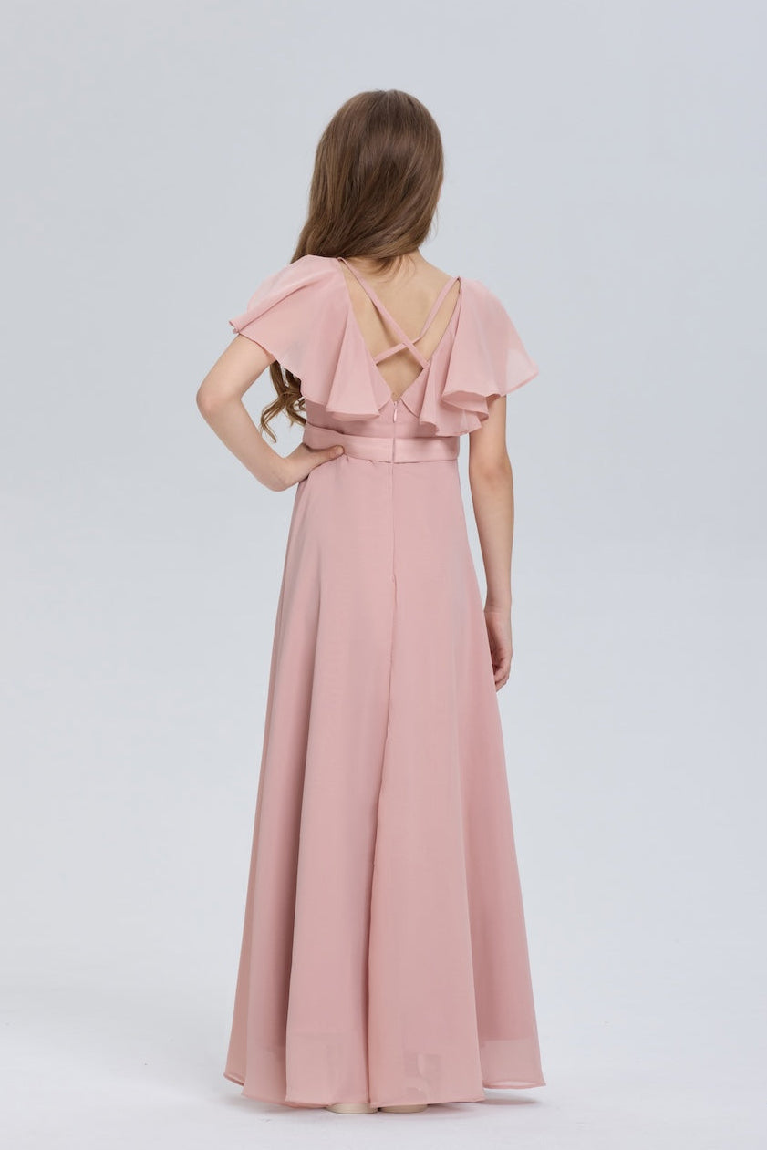 Lovely Ruffle V-Neck Chiffon Flower Girl Dress