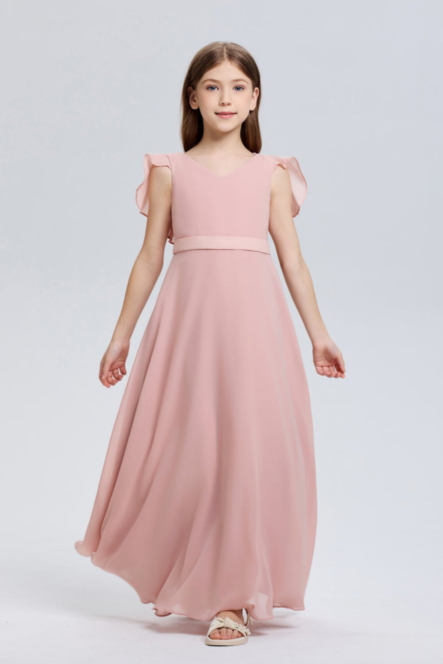 Lovely Ruffle V-Neck Chiffon Flower Girl Dress