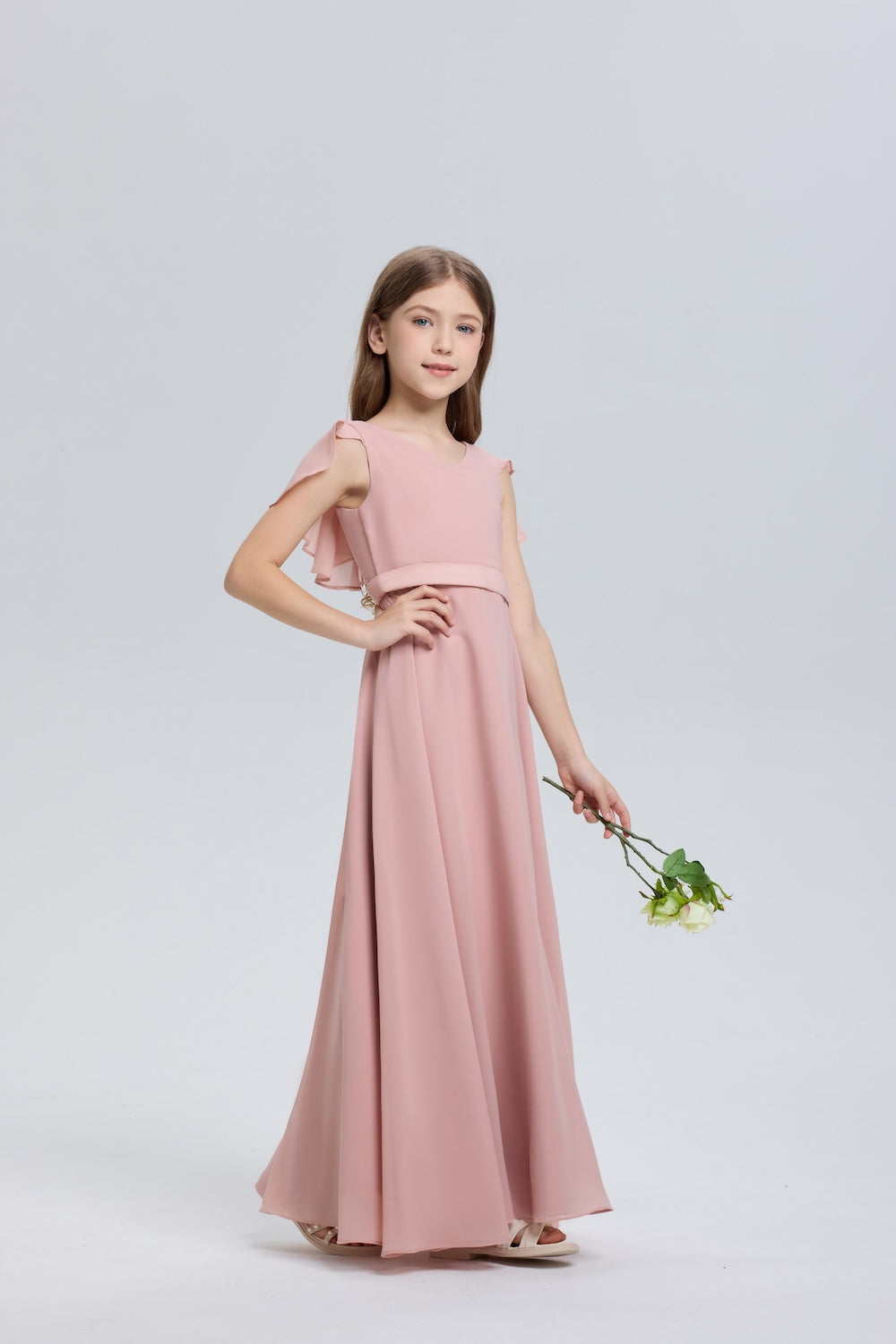 Lovely Ruffle V-Neck Chiffon Flower Girl Dress