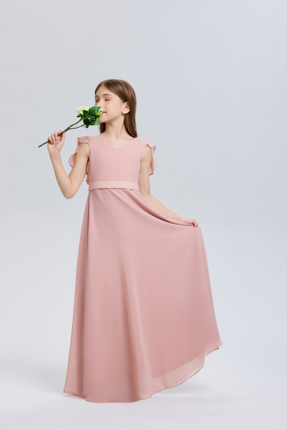 Lovely Ruffle V-Neck Chiffon Flower Girl Dress