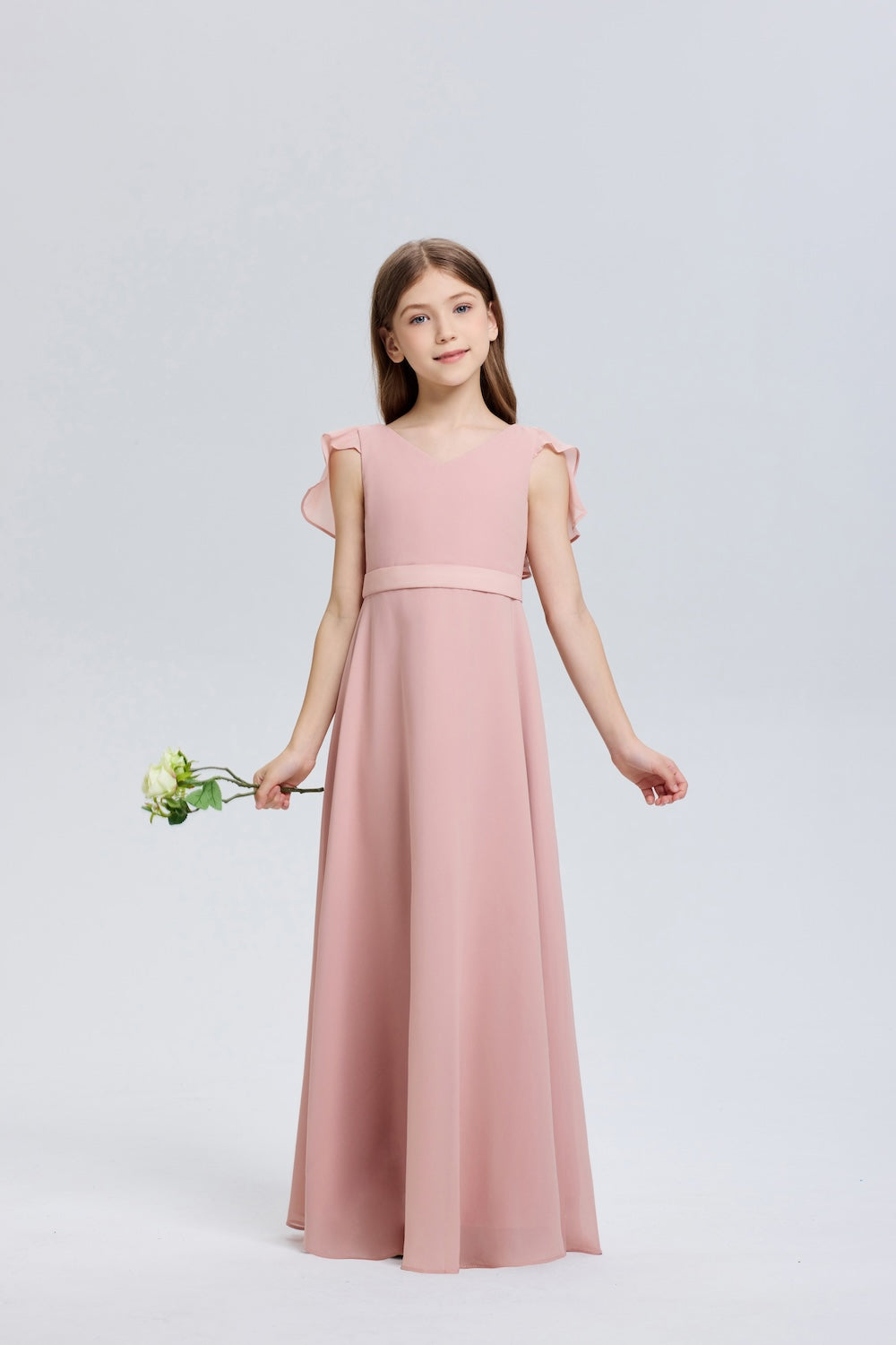 Lovely Ruffle V-Neck Chiffon Flower Girl Dress