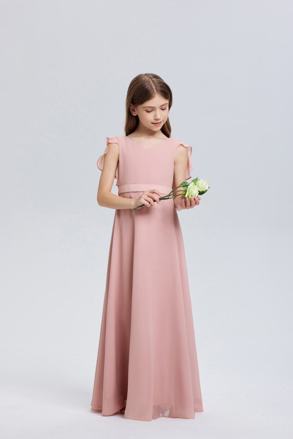 Lovely Ruffle V-Neck Chiffon Flower Girl Dress