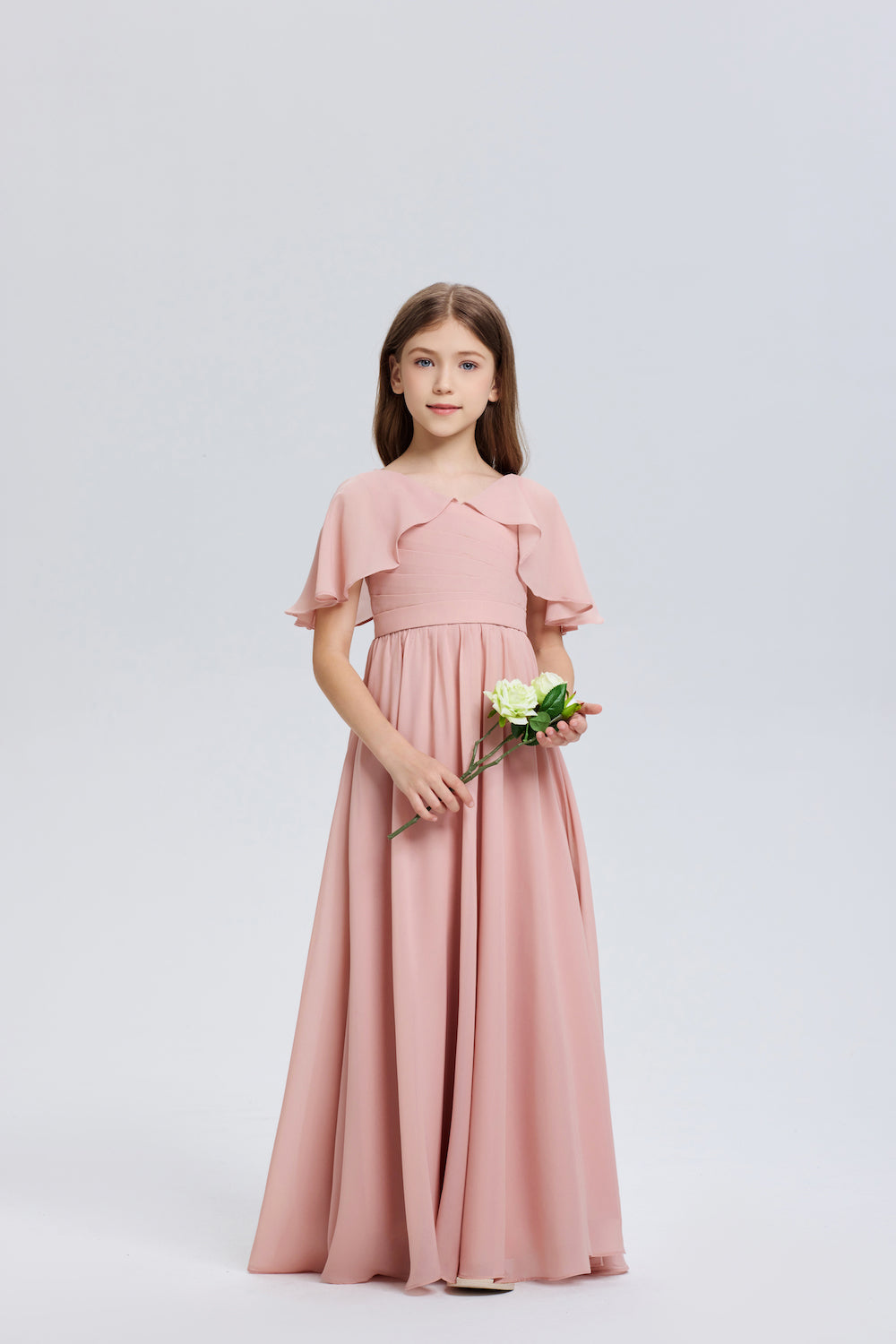 Elegant A-Line Ruched V-Neck Chiffon Dress