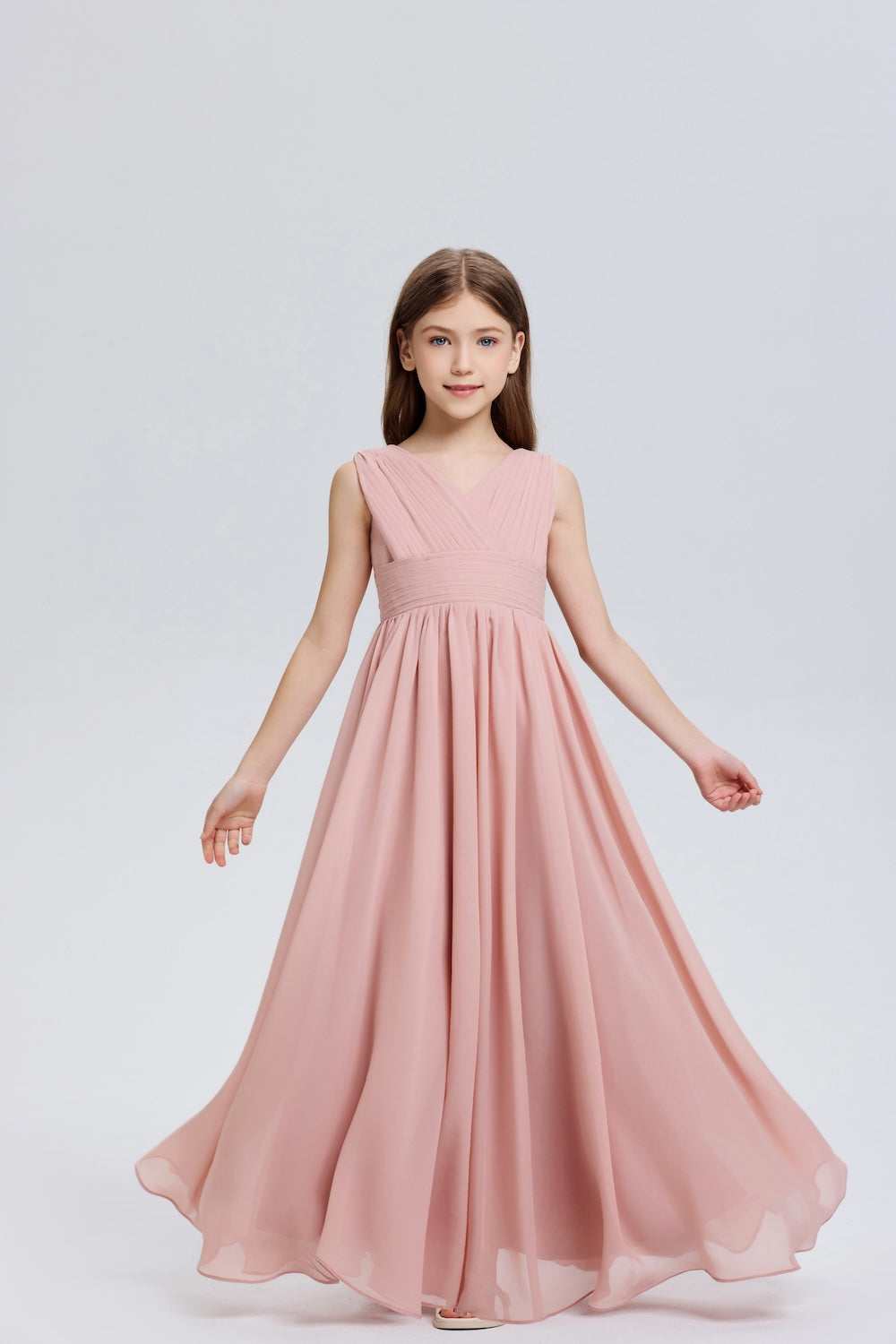 Stylish Sleeveless Ruched V-neck Chiffon Flower Girl Dress