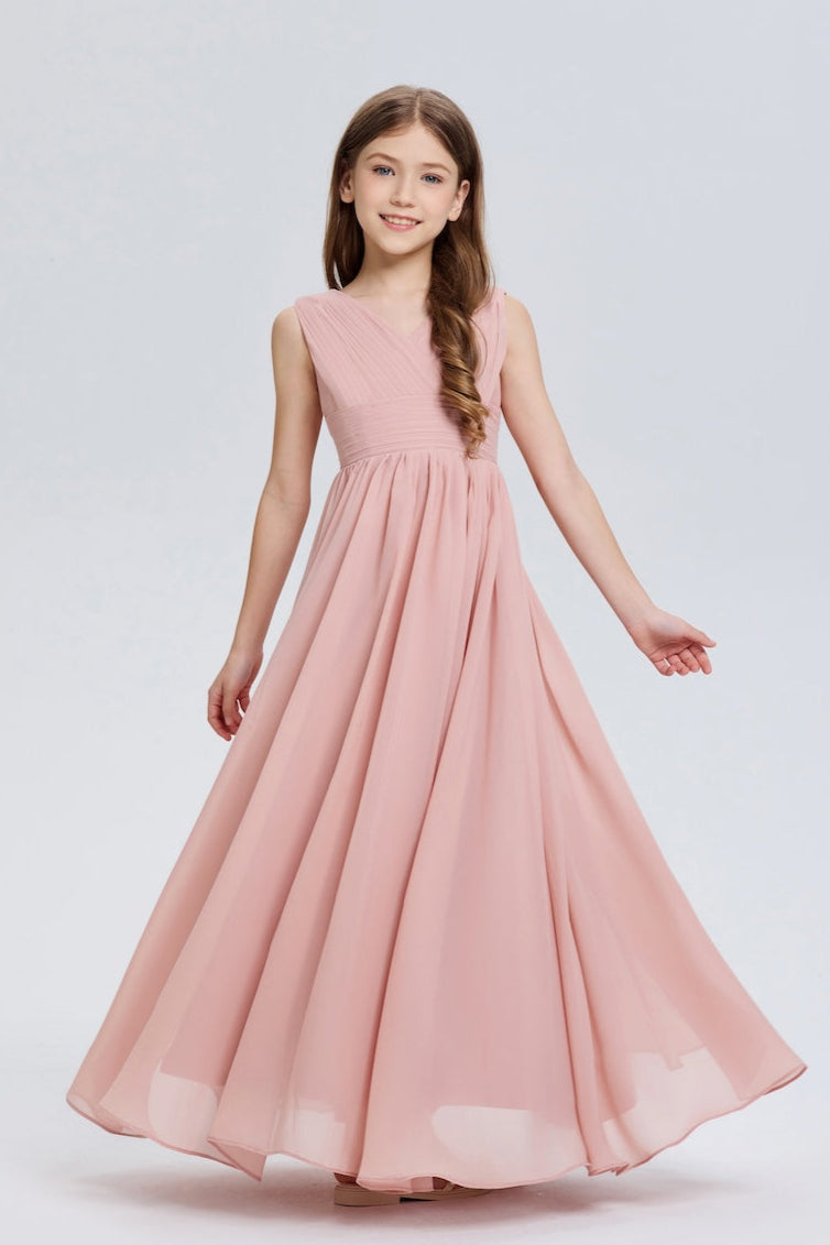 Stylish Sleeveless Ruched V-neck Chiffon Flower Girl Dress