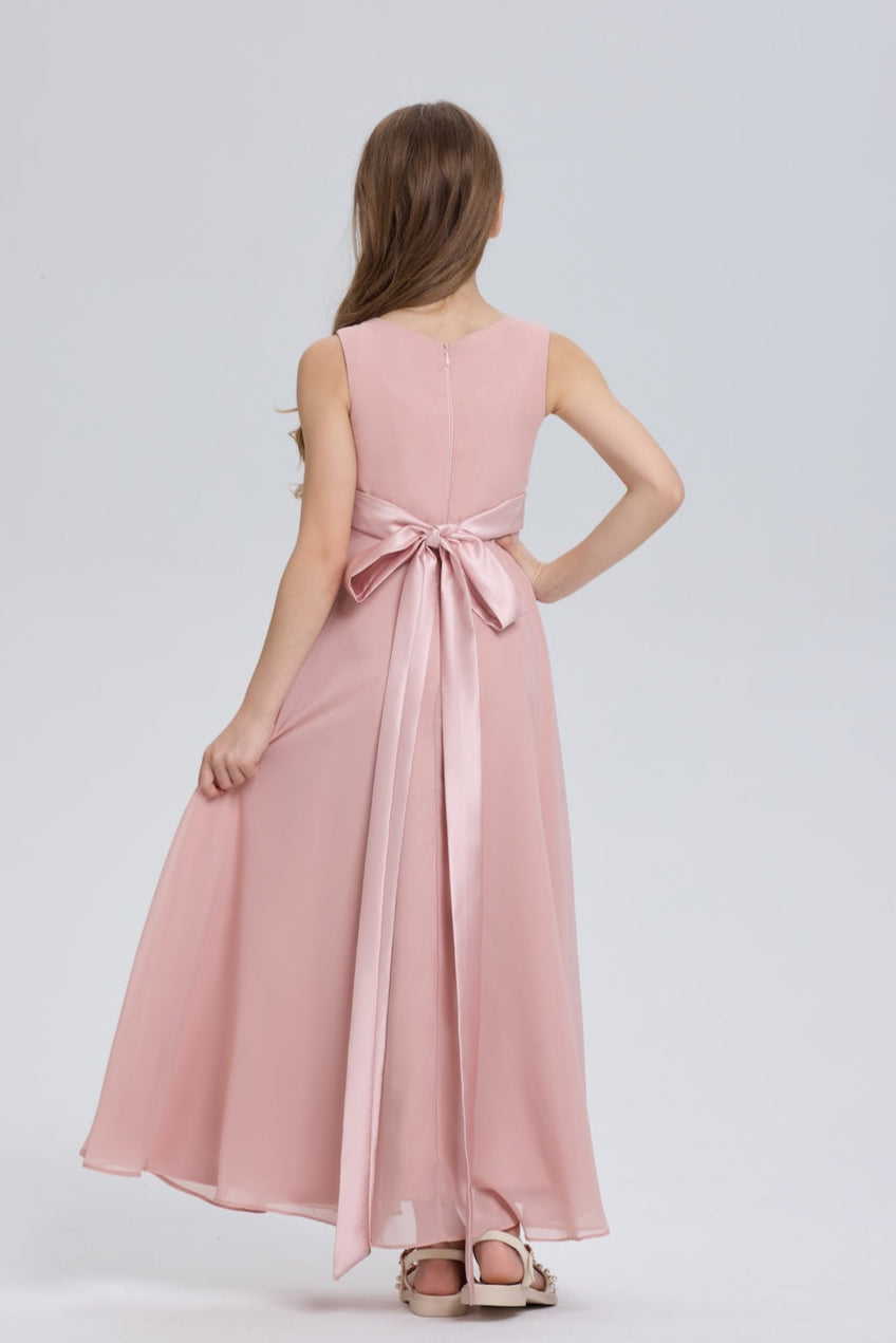 Dreamy Bows Sleeveless Ruched Chiffon Flower Girl Dress