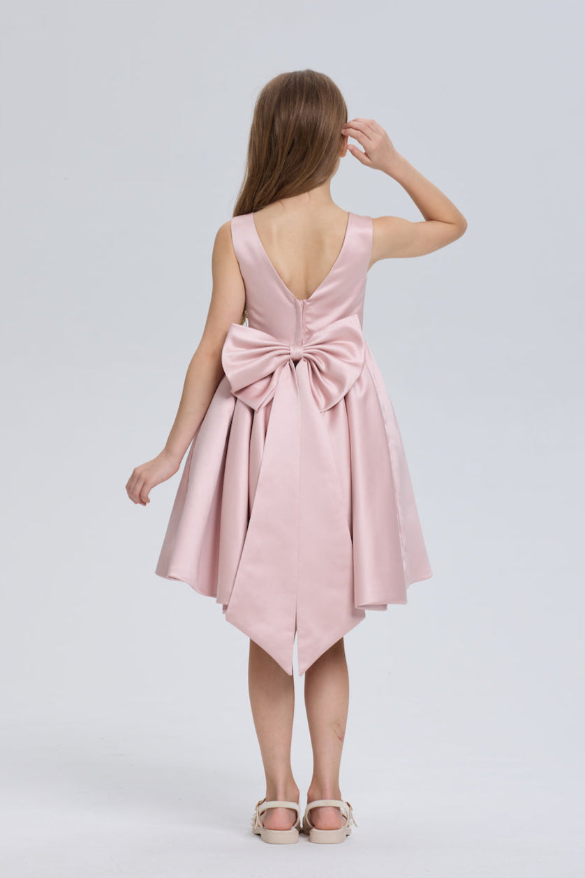 Pretty Bow V back Chiffon Flower Girl Dress