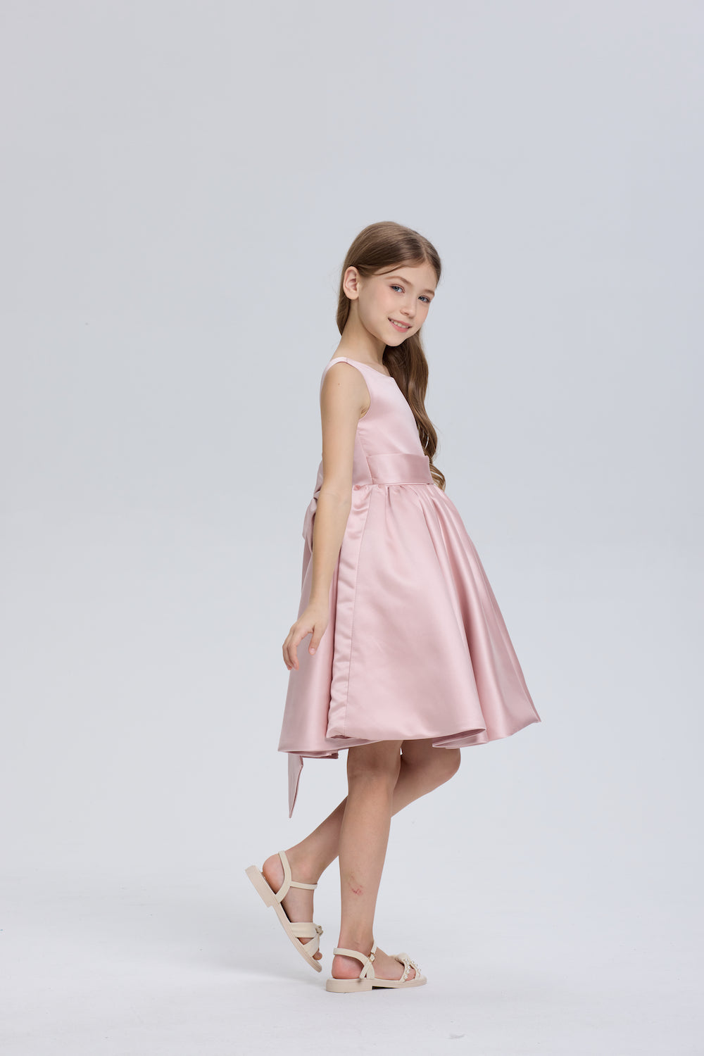 Pretty Bow V back Chiffon Flower Girl Dress