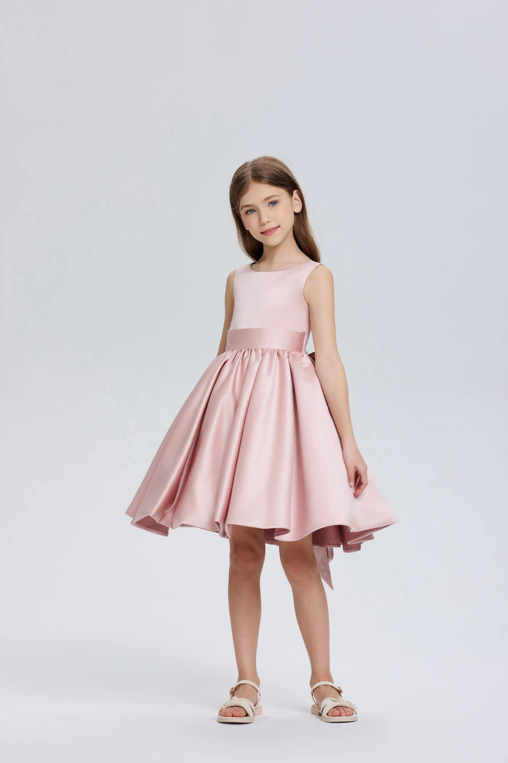 Pretty Bow V back Chiffon Flower Girl Dress