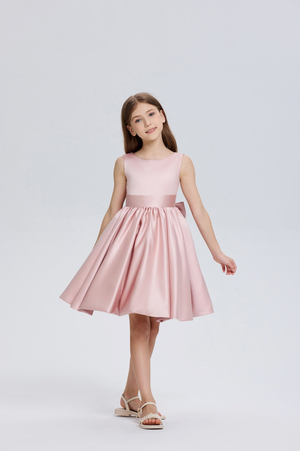 Pretty Bow V back Chiffon Flower Girl Dress