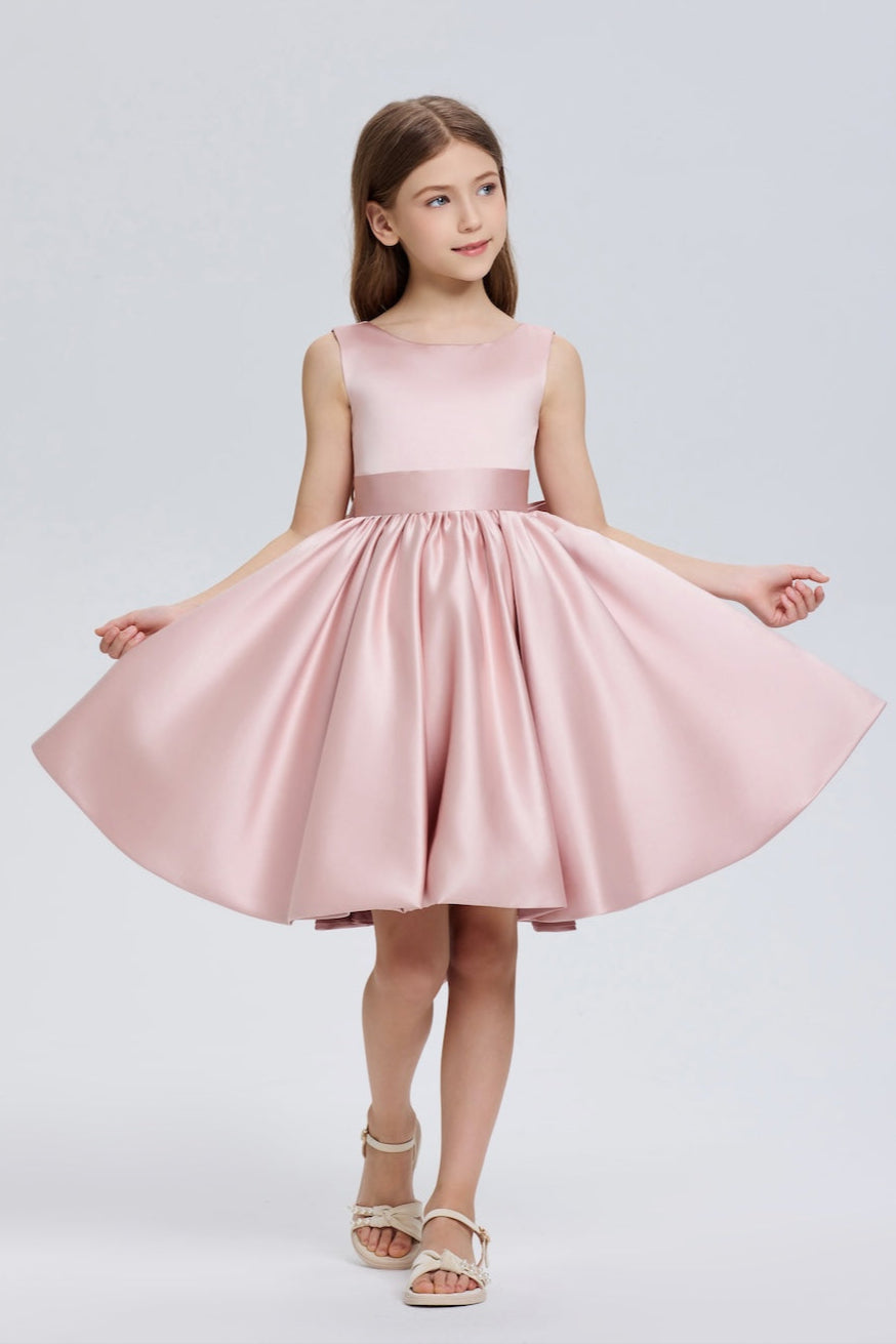 Pretty Bow V back Chiffon Flower Girl Dress