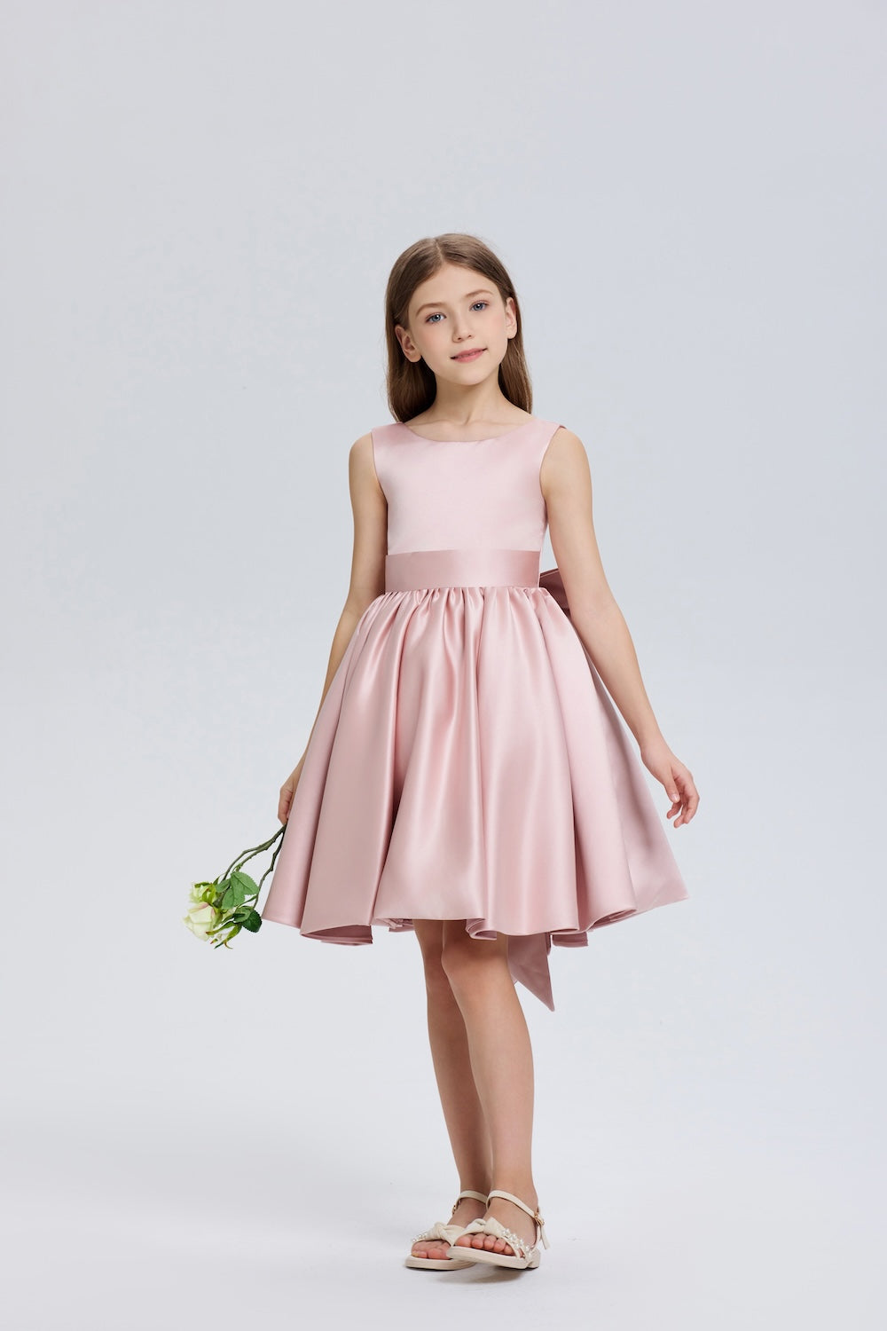 Pretty Bow V back Chiffon Flower Girl Dress