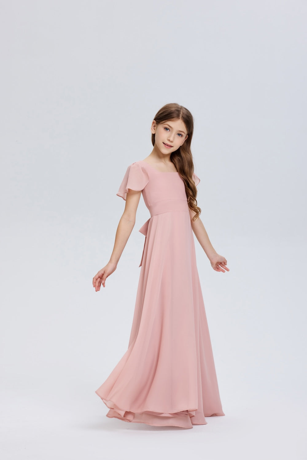 Pink A-Line Ruched Chiffon Dress