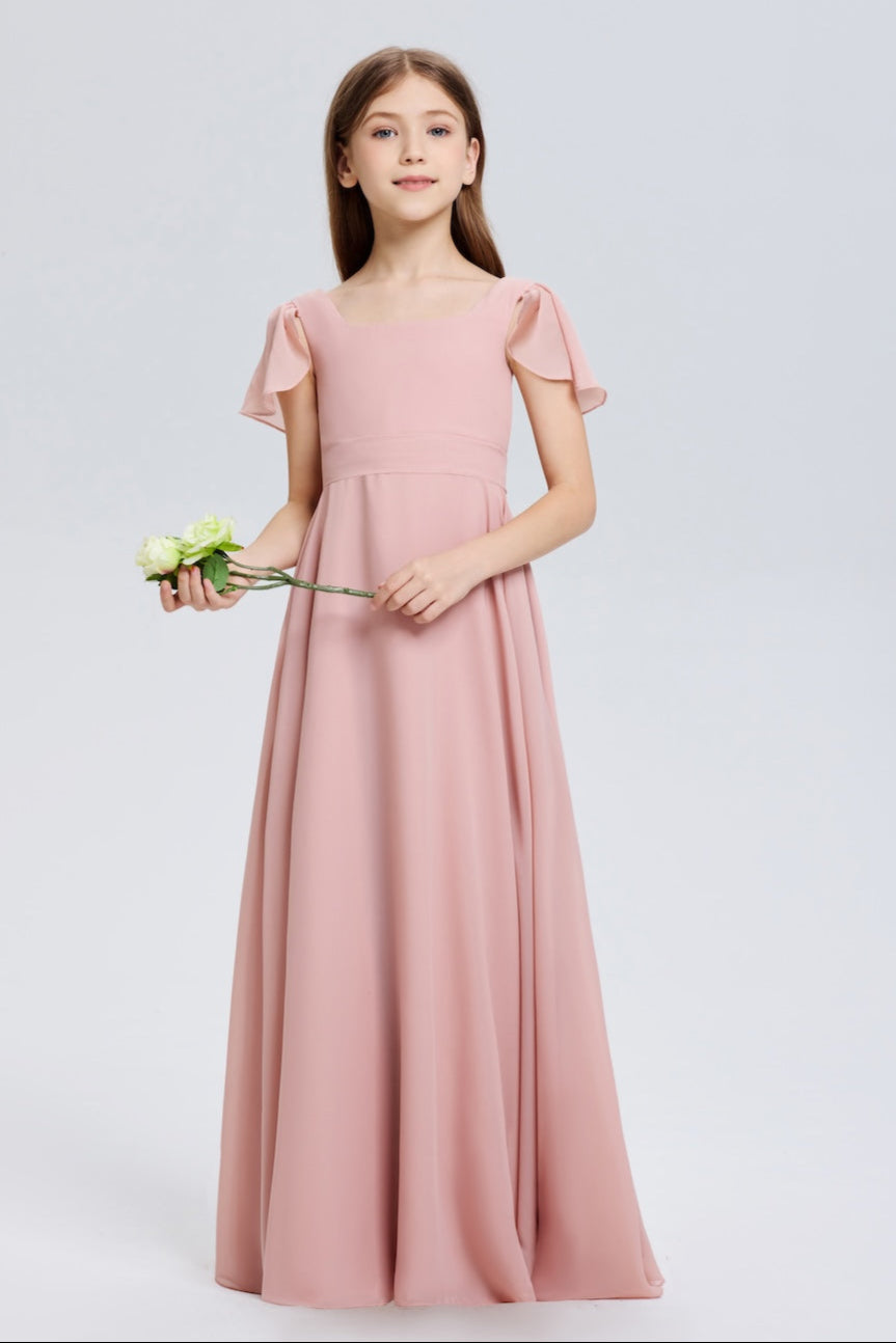 Pink A-Line Ruched Chiffon Dress