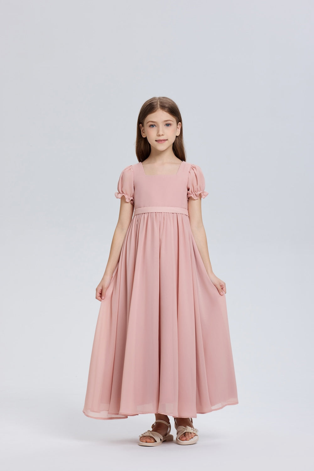 Lovely Bows Square Neck Chiffon Flower Girl Dress