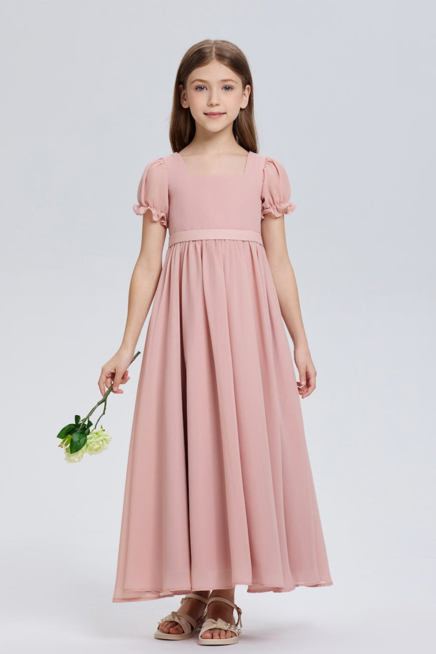 Lovely Bows Square Neck Chiffon Flower Girl Dress