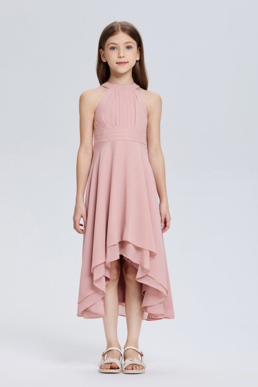 Elegant Halter A-Line Pleated Chiffon Flower Dress