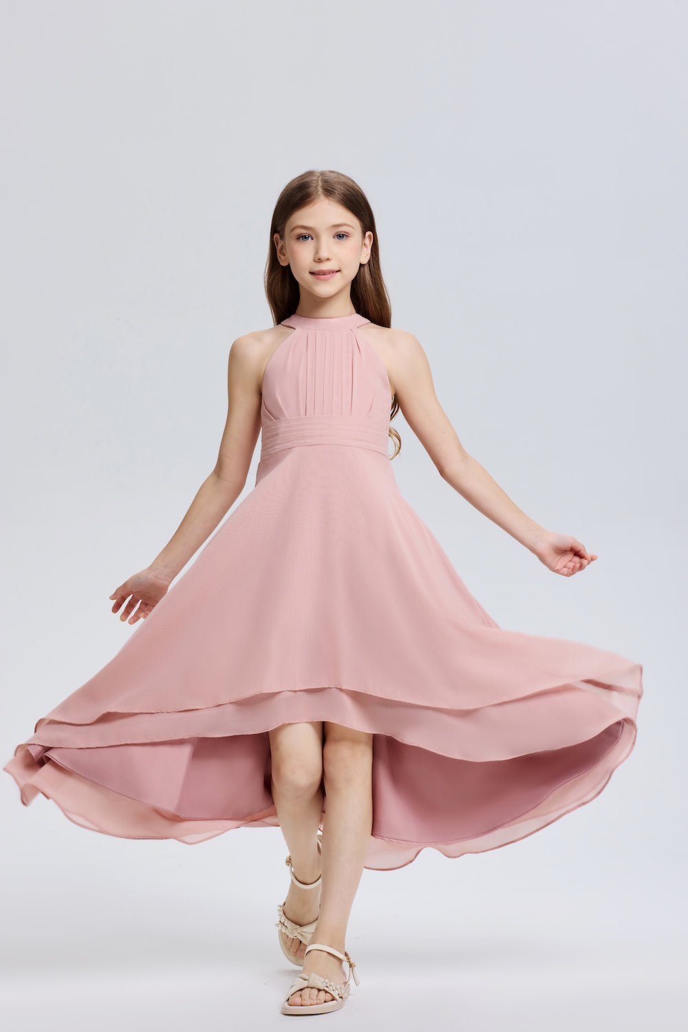 Elegant Halter A-Line Pleated Chiffon Flower Dress