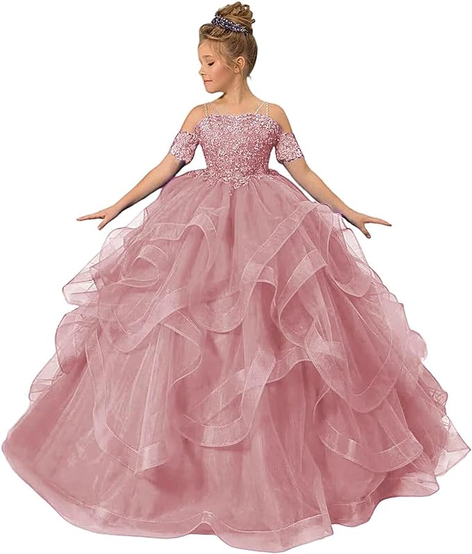 Tulle Flower Girl Dresses for Wedding Lace Applique Princess