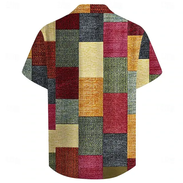 Back view of rainbow block print resort shirt – relaxed-fit colorful shirt for beach holidays