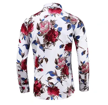 Rose pattern men's shirt with button closure – spring and summer fashion