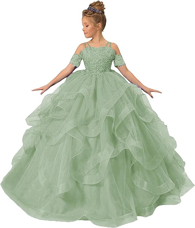 Tulle Flower Girl Dresses for Wedding Lace Applique Princess