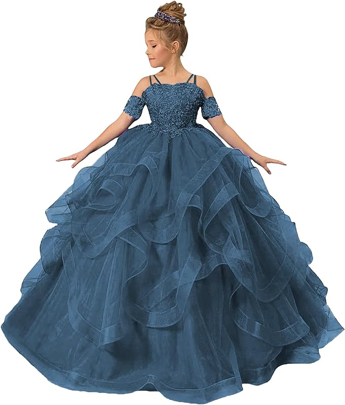 Tulle Flower Girl Dresses for Wedding Lace Applique Princess