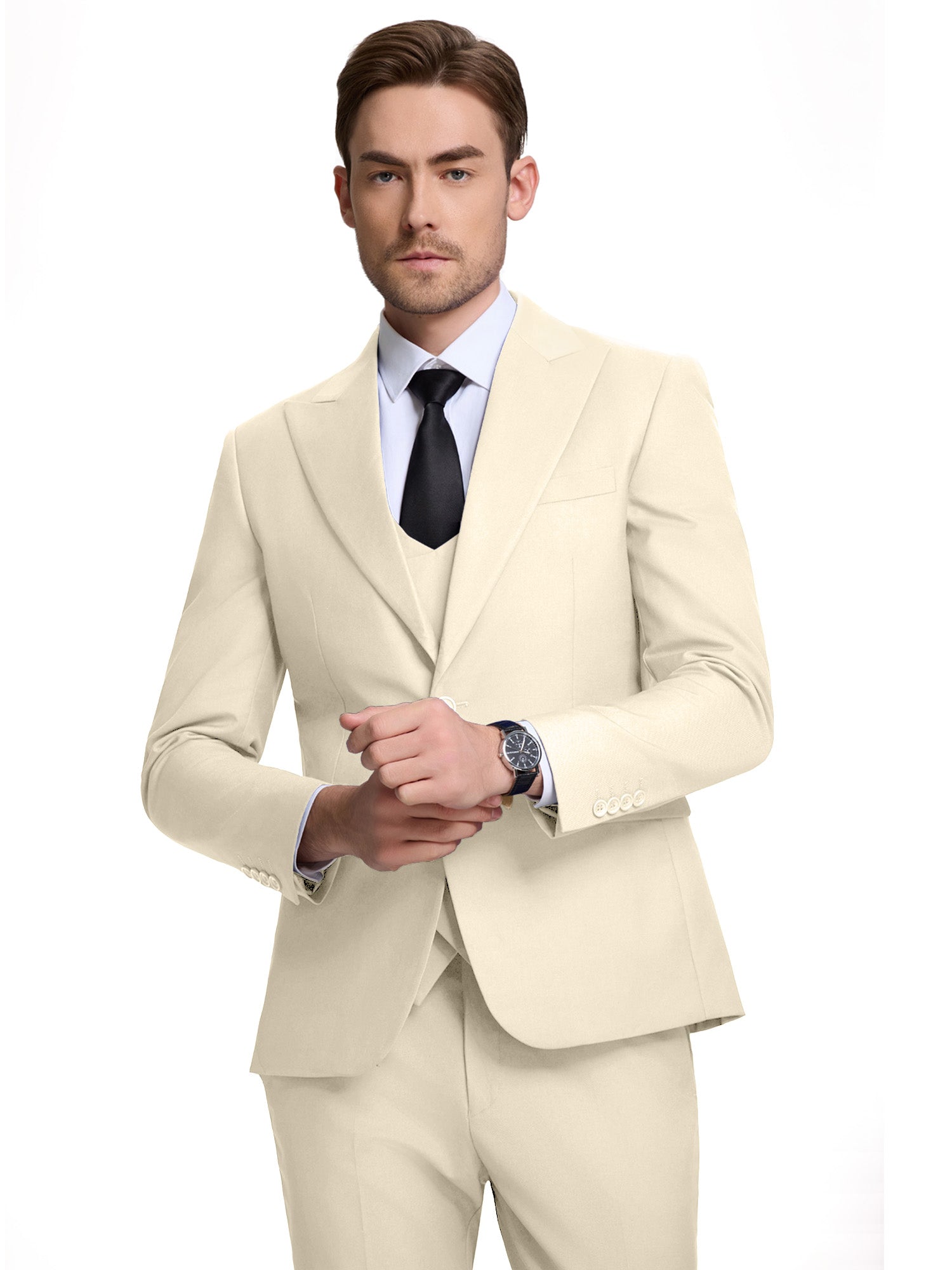 cream 3 piece wedding suit for men – slim fit groom tuxedo for formal events