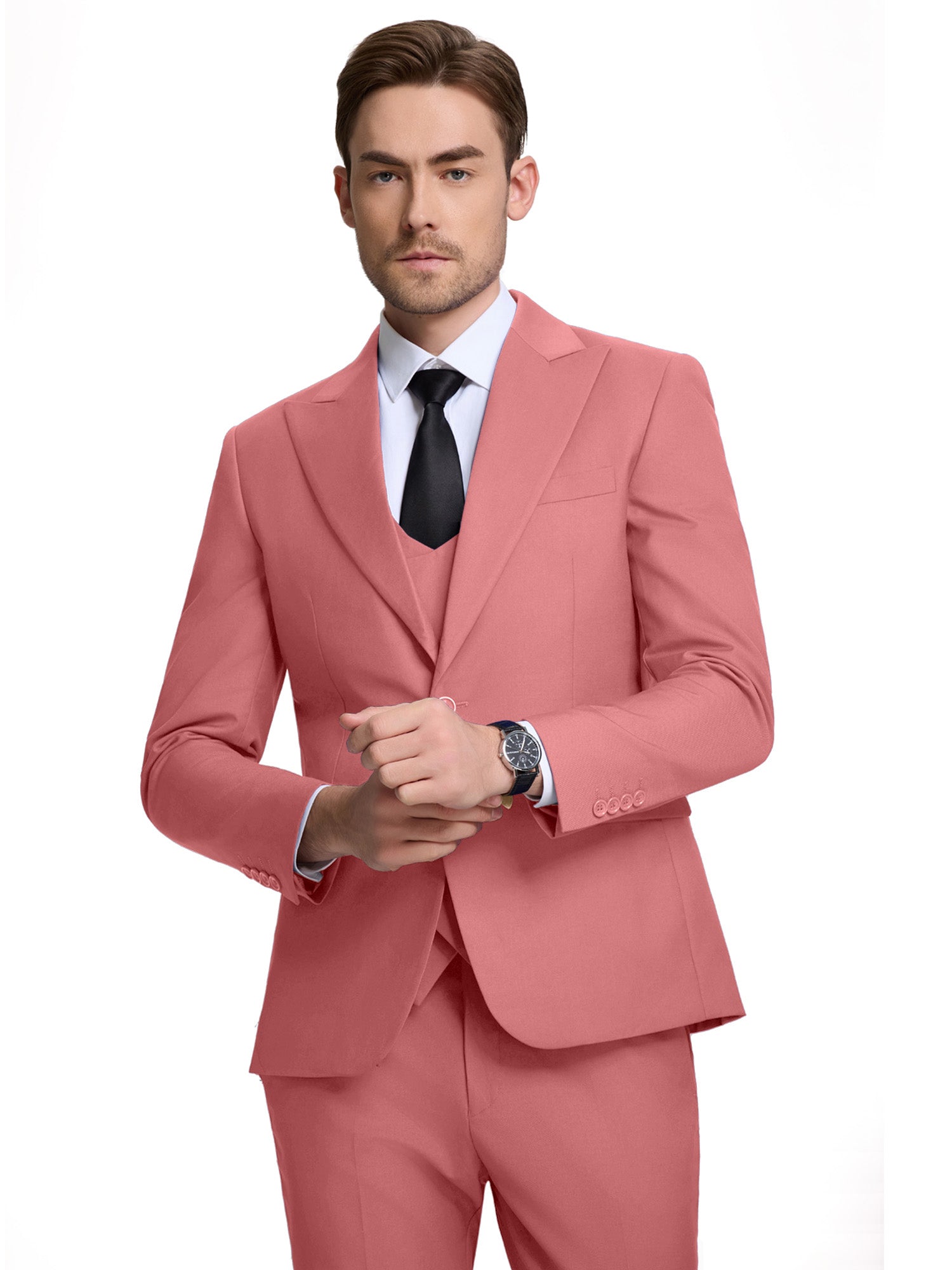 coral 3 piece wedding suit for men – slim fit groom tuxedo for formal events