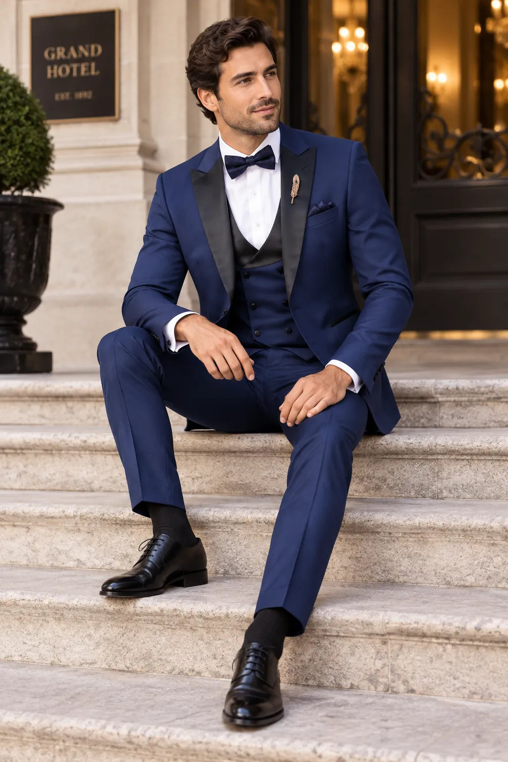 Men's Contrast Shawl Lapel Tuxedo 3 Piece Suit
